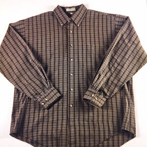 Eagle Crest Single Needle Tailoring Men's L Plaid Brown Blue Button-Down Shirt